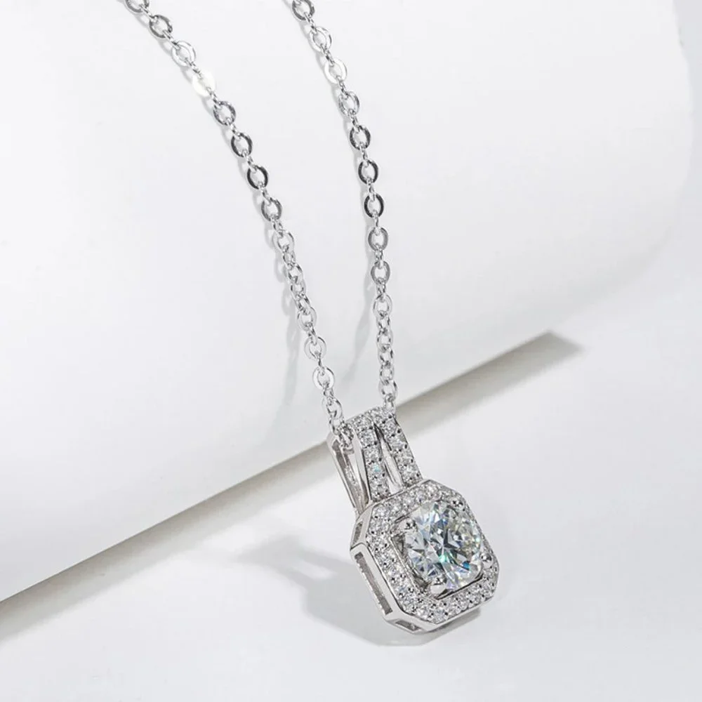 Certified 2ct. t.w. Moissanite Diamond Square Halo Pendant Necklace NEW